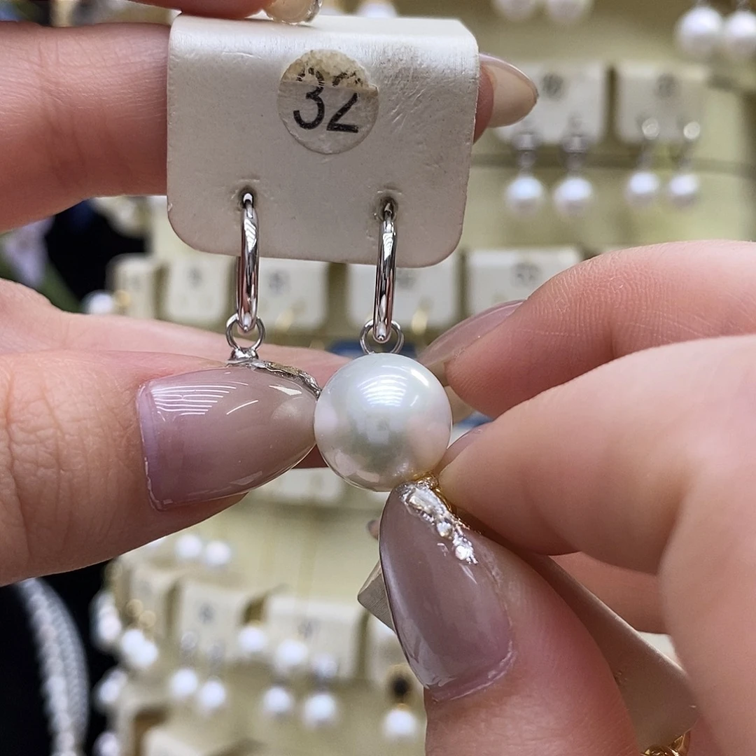 耳饰银S925镶嵌淡水珍珠