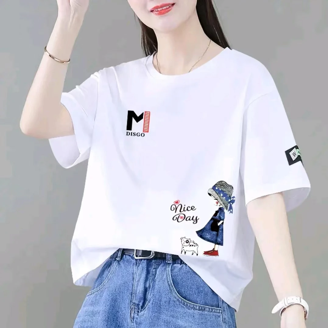 纯棉潮牌印花男女同款百搭显瘦韩版夏季休闲圆领T恤时尚半袖