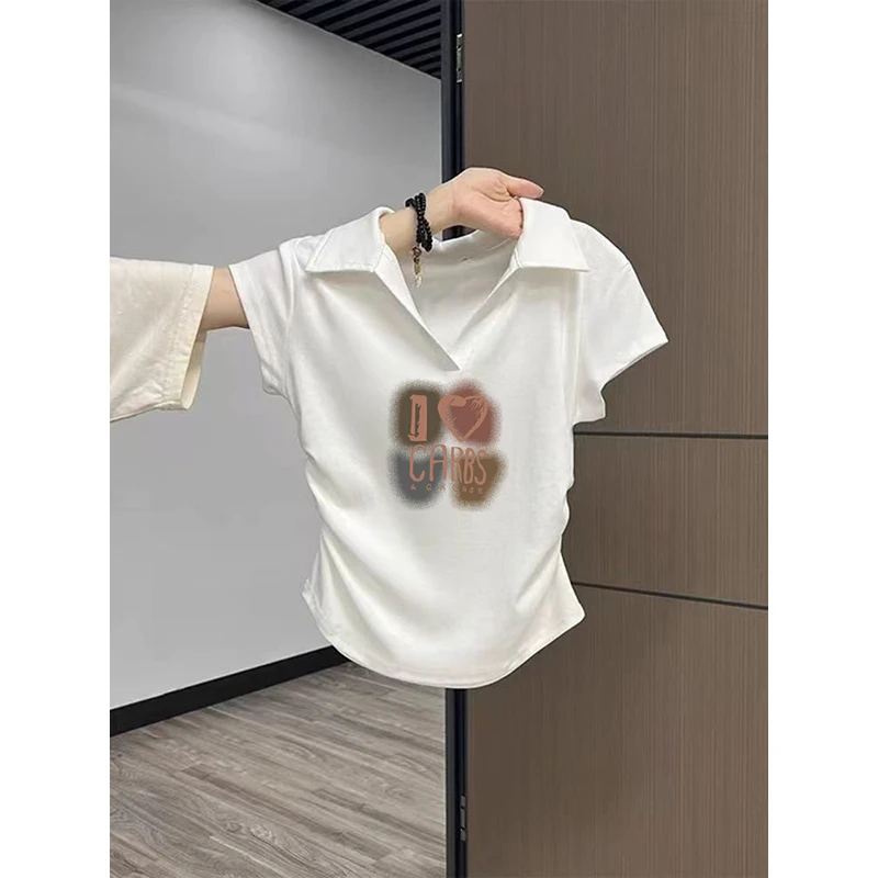 美式复古纯棉短袖t恤女2025夏季新款修身显瘦polo领设计感上衣潮
