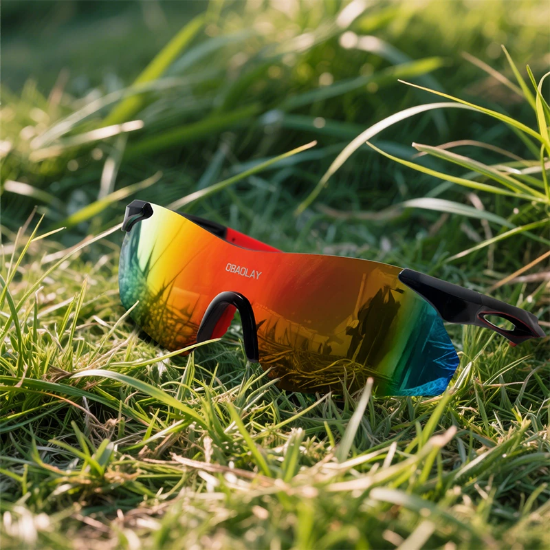欧宝来跑步眼镜马拉松无框可配近视日夜防护变色款炫彩款骑行眼镜