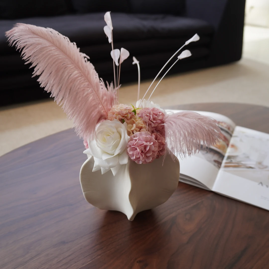 粉荔 设计师款手扎花仿真花绢花陶瓷瓶桌面卫生间茶几婚庆摆件