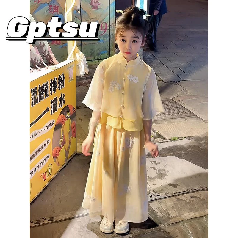 GPTSu女童套装国风2025新款儿童新中式衣服女孩装洋气汉服两件套