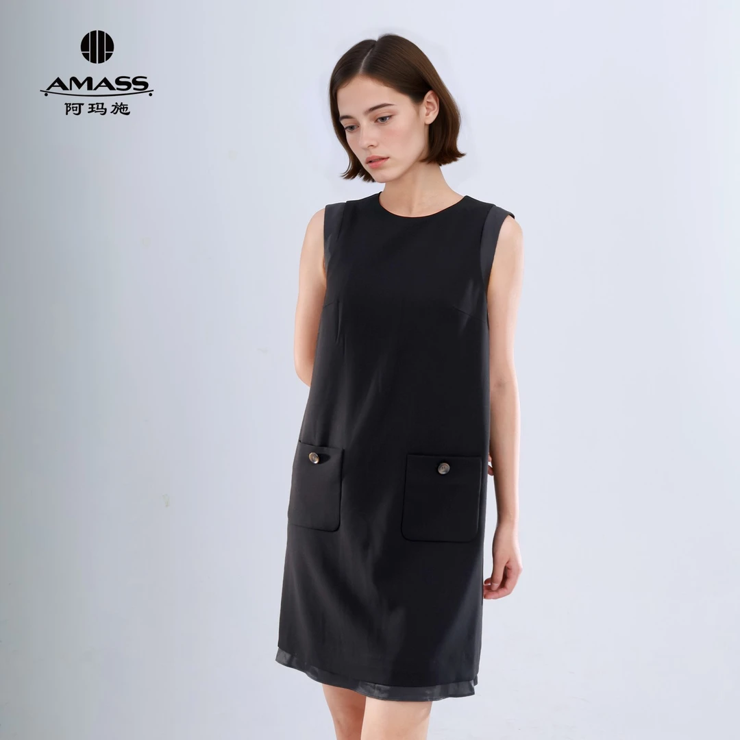 阿玛施【官方正品】夏日新款通勤优雅百搭裙子时尚气质连衣裙550071