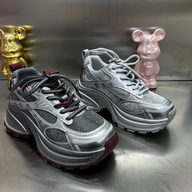 9818-1女鞋百搭单鞋增高运动鞋平跟圆头系带休闲风春季老爹鞋