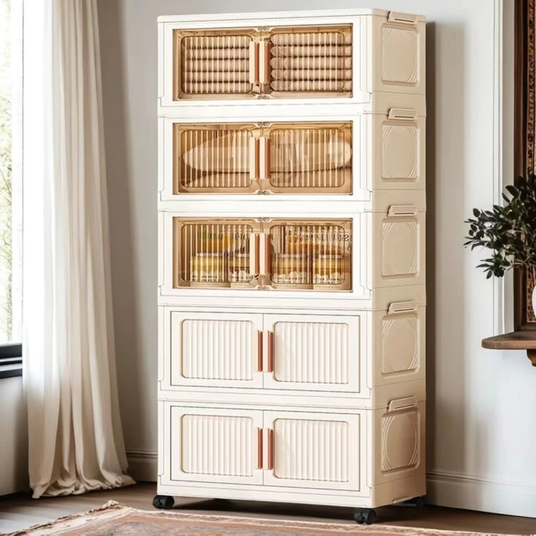 ST【竖纹45CM面长拍四层发五层】免安装折叠收纳柜卧室多功能储物柜
