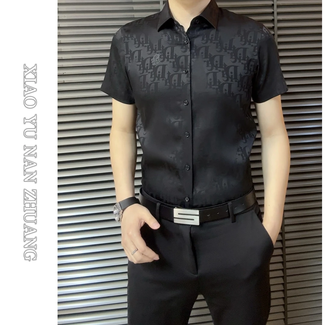 小雨男装｜3558 夏季新品无痕免烫黑色提花衬衫H