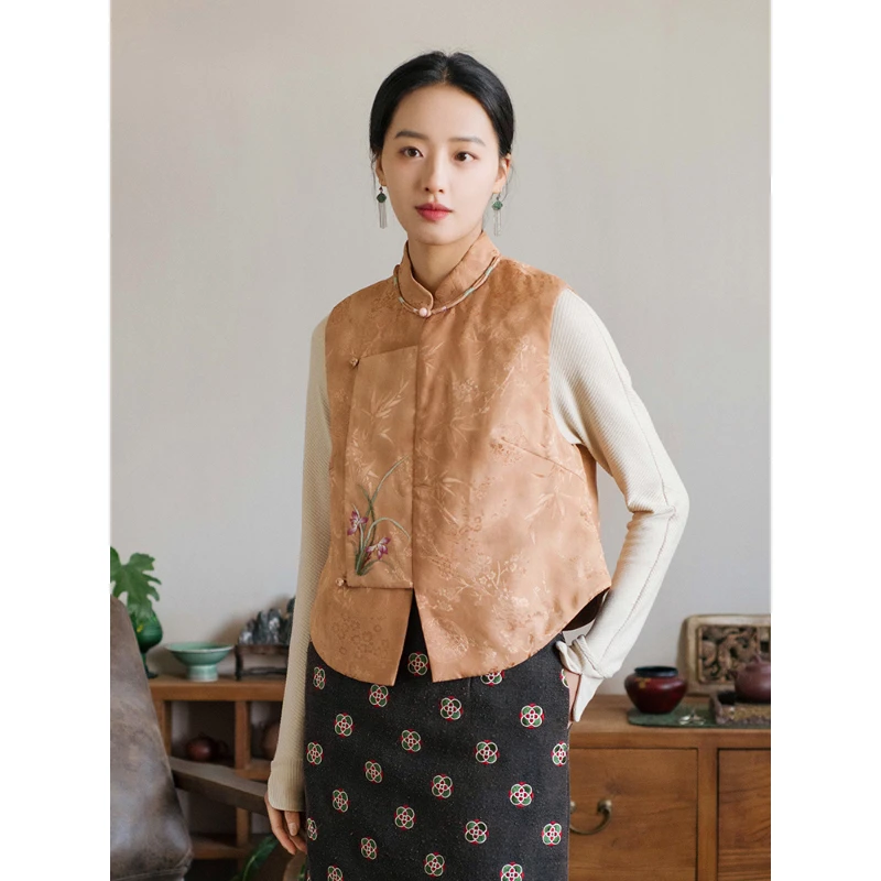 蘭襟【青竹琼枝】红云纱刺绣马甲女款新款加绒马夹复古新中式文艺