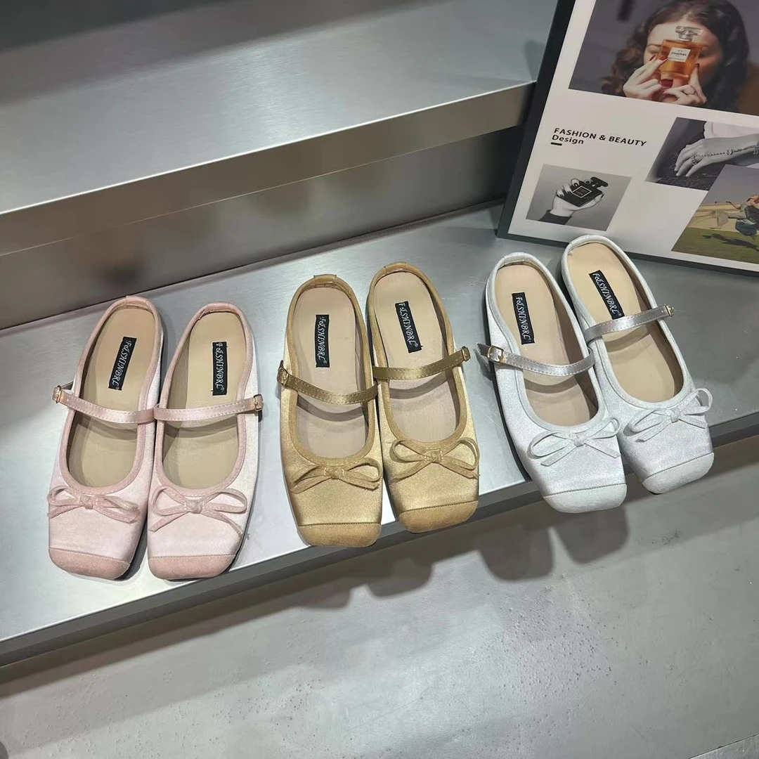 388-26 蝴蝶结半拖鞋女2025春夏新款玛丽珍外穿百搭一字包头凉拖