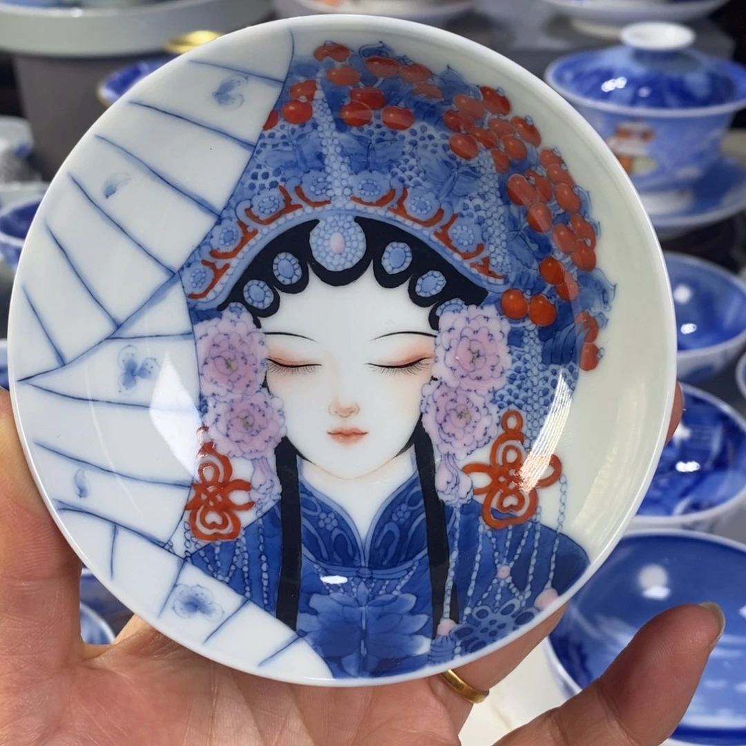 瓷片青花花旦主人杯杯