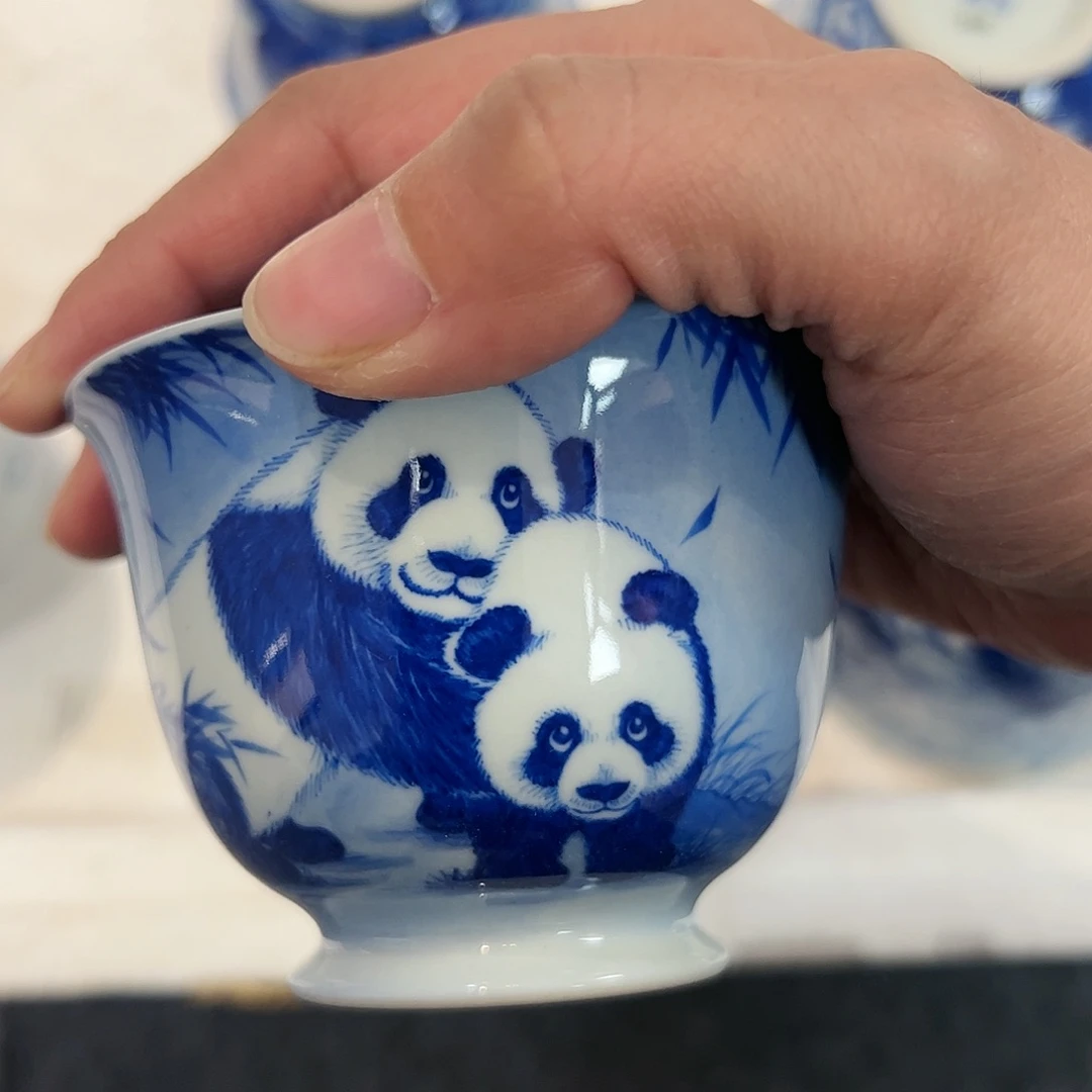 泥藝瓷梦熊猫盖碗