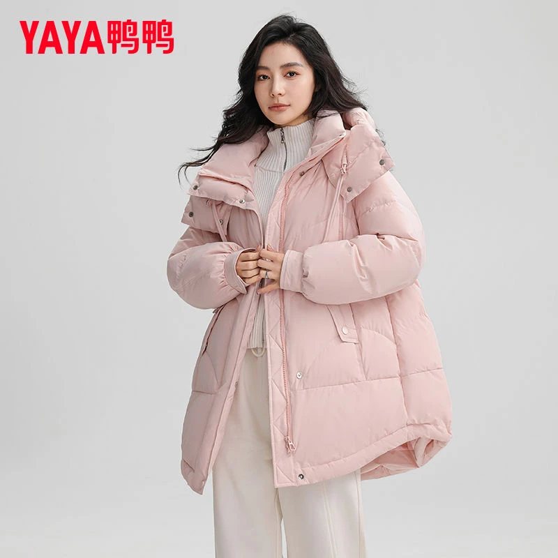 YAYA鸭鸭冬季新款大气连帽羽绒服时尚设计感保暖羽绒外套派克
