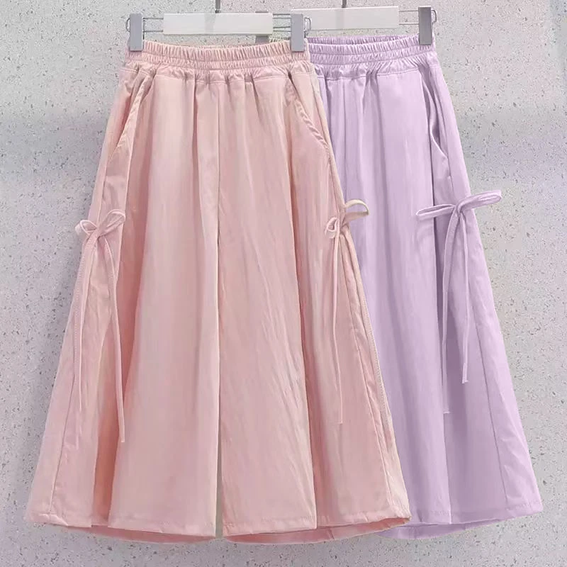 女童洋气山本七分裤子2025夏季新款宽松冰丝垂感休闲运动阔腿裙裤