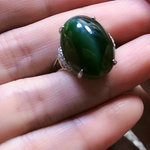 和田玉戒指银S925镶嵌