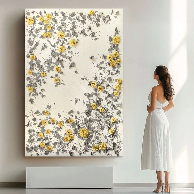 【佳色】原创手绘油画客厅背景墙挂画轻奢高级感立体花卉玄关装饰画