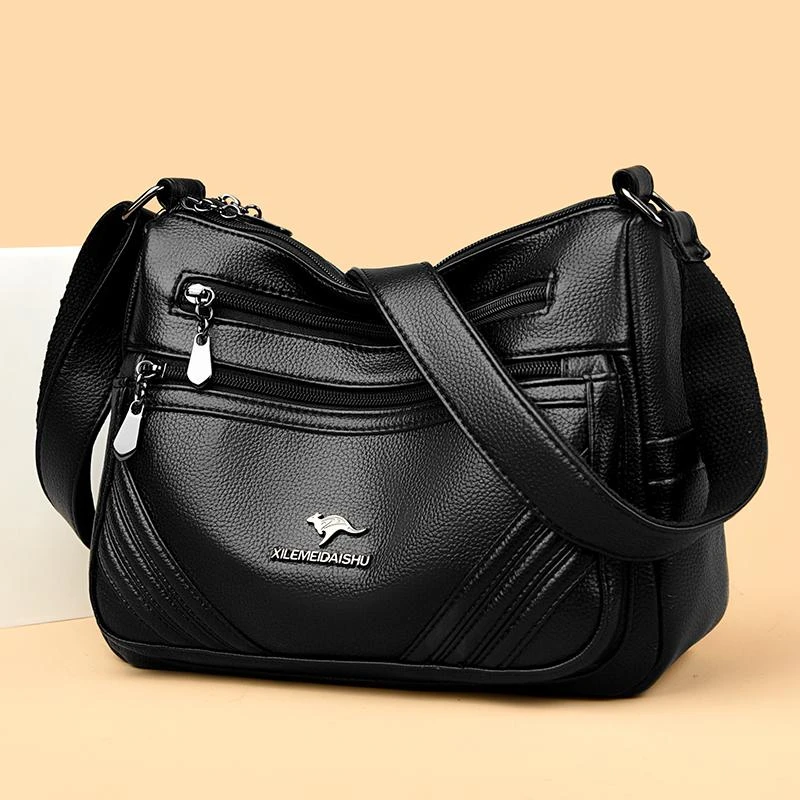 品牌真皮质感软皮女士包包新款百搭单肩妈妈斜挎包大容量多层包包