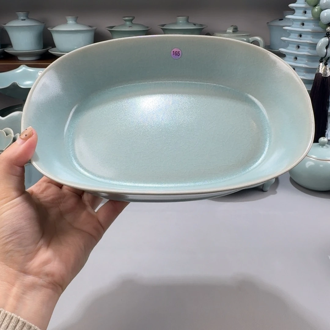 瓷摆件福利汝窑仿古釉大号水仙盆编号165微瑕