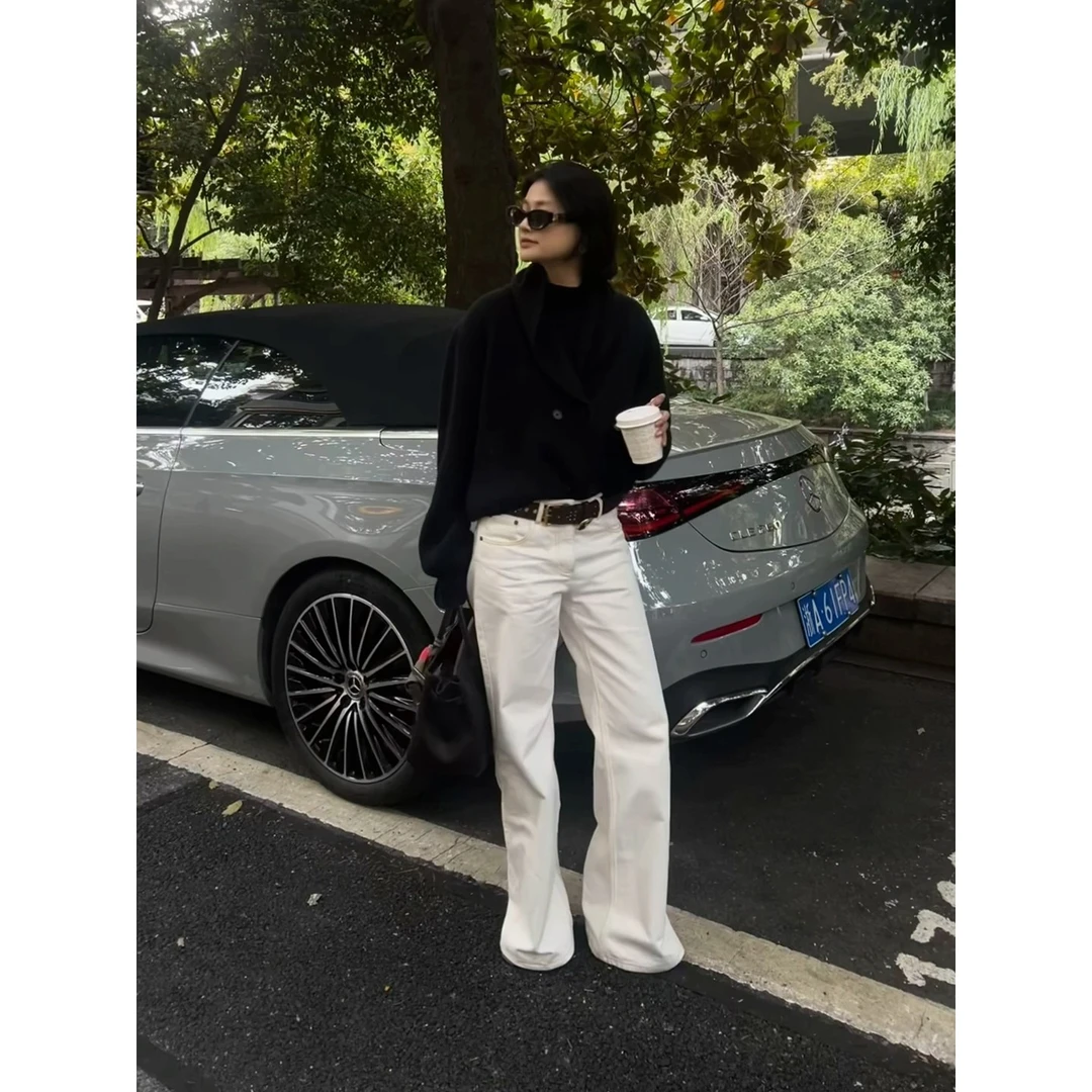 CNLEEWEI 设计师品牌25秋冬新品慵懒松弛气质百搭翻领毛织开衫