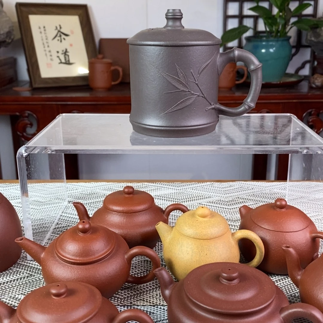 紫砂茶壶青灰紫泥竹节盖杯零添加400cc