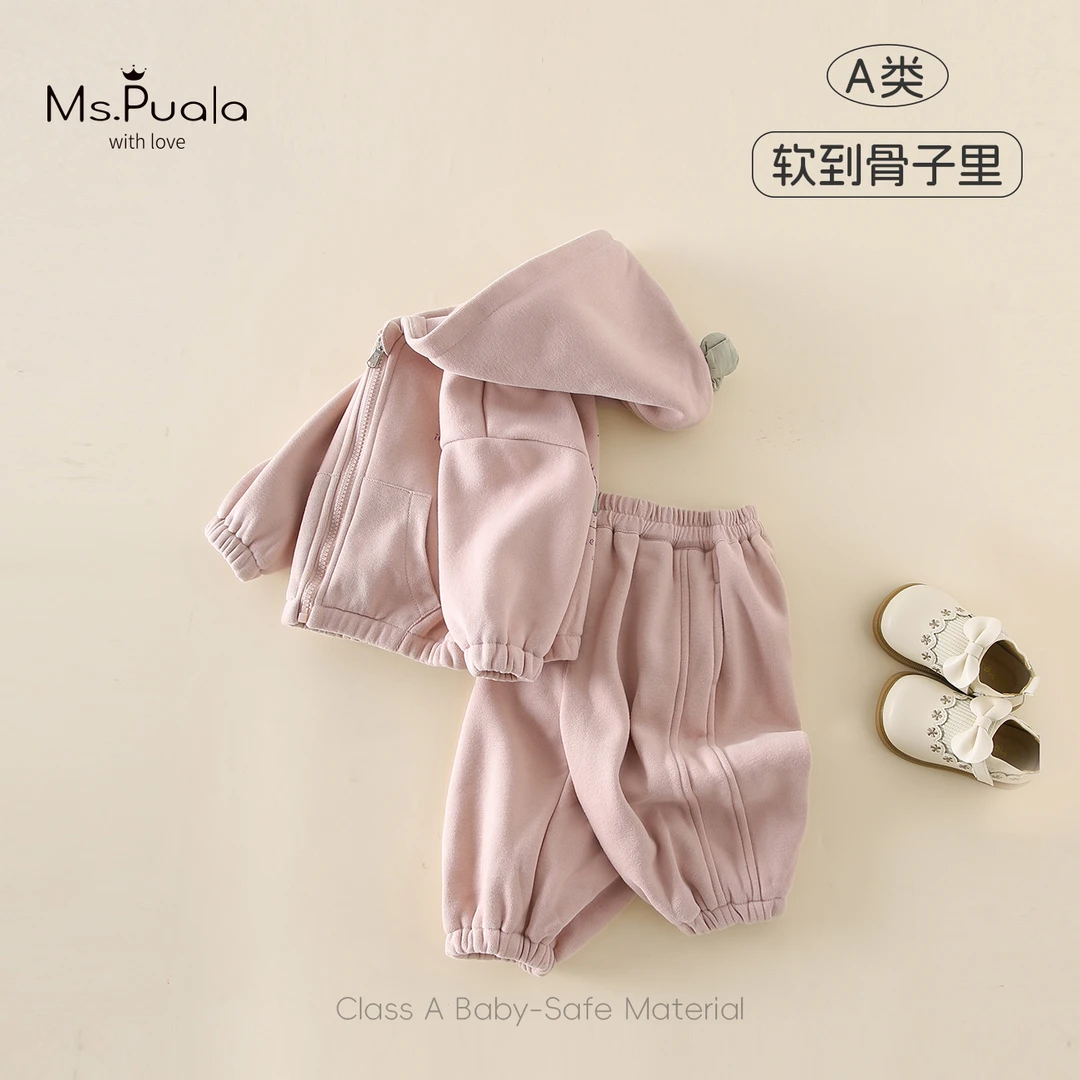 【Ms.Puala苹果乐园】童装婴幼儿套装秋冬女童连帽外套加绒裤两件套