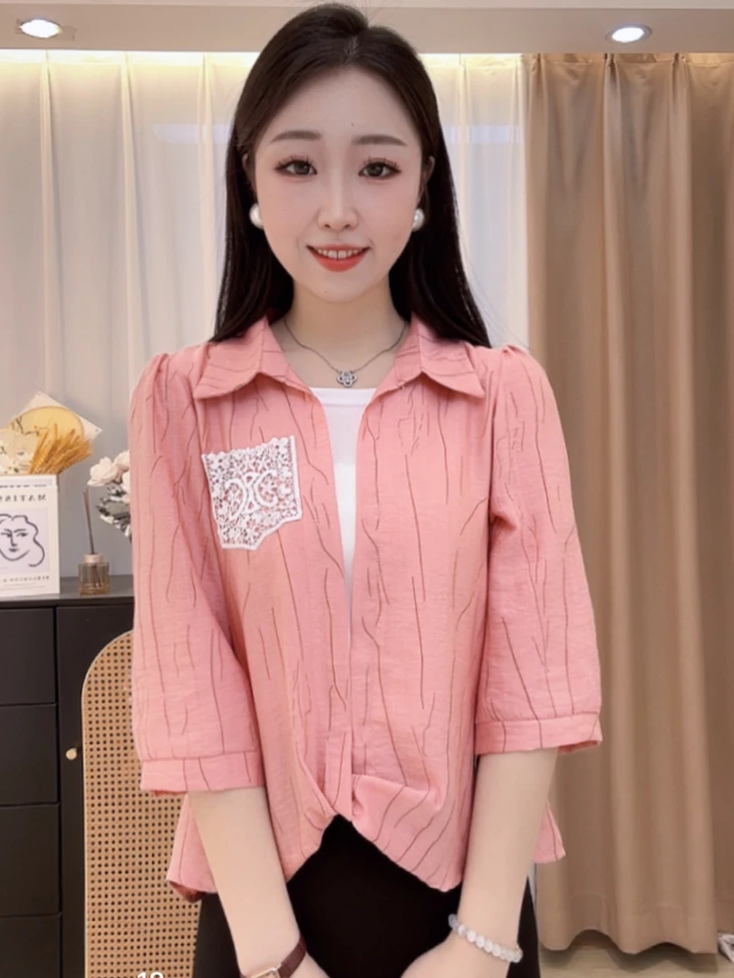 拼接假两件七分袖衬衫女2025春季新款时尚百搭设计感小众显瘦衬衣