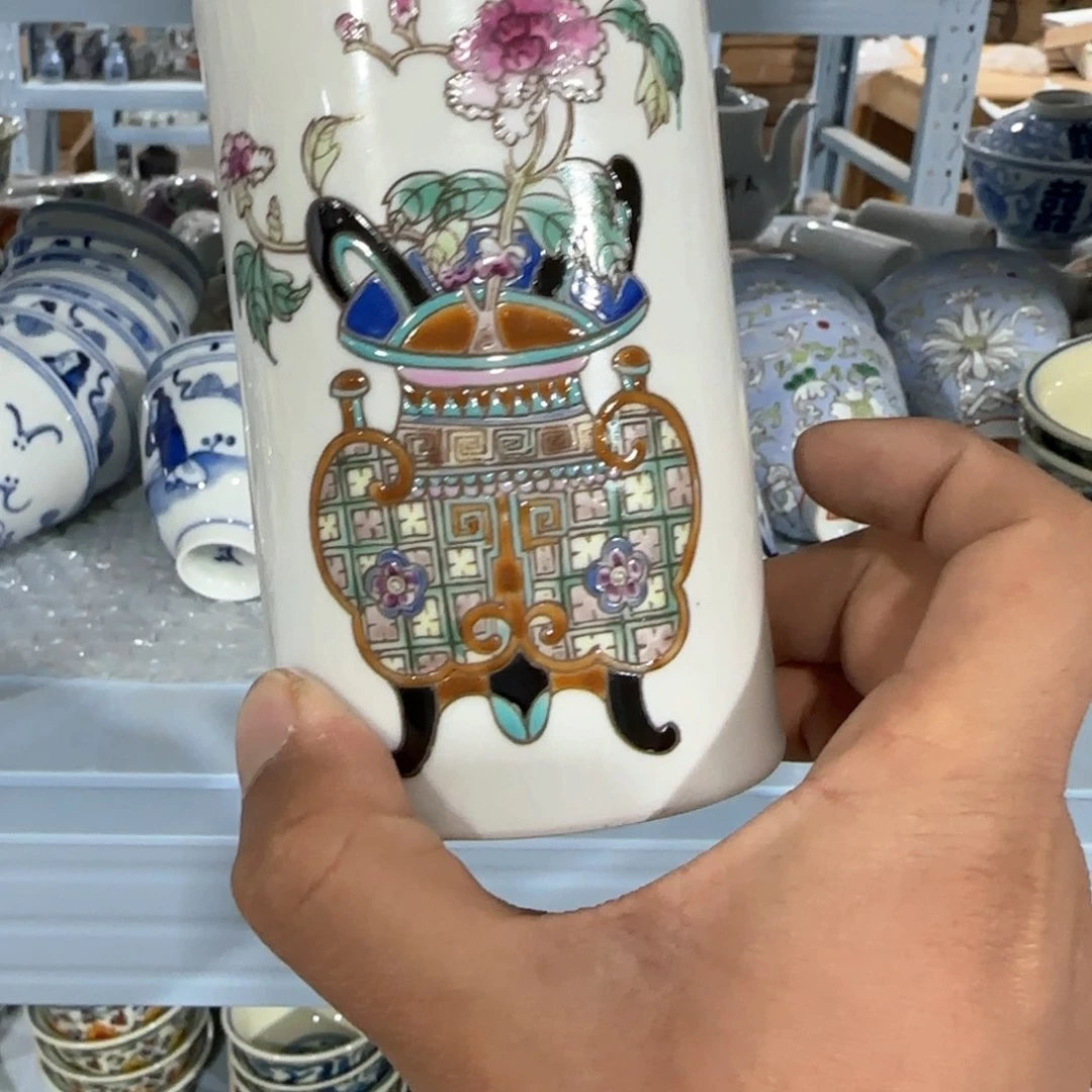 瓷片摆件手绘瓷器年底清清