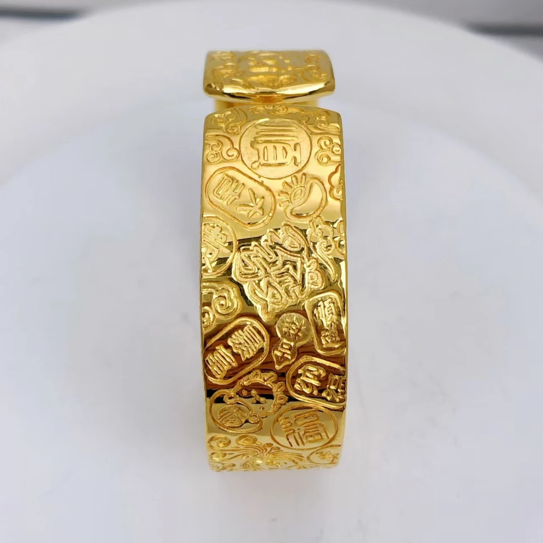 【聚鑫黄金】足金999 定制亮面吉言手镯纯手工