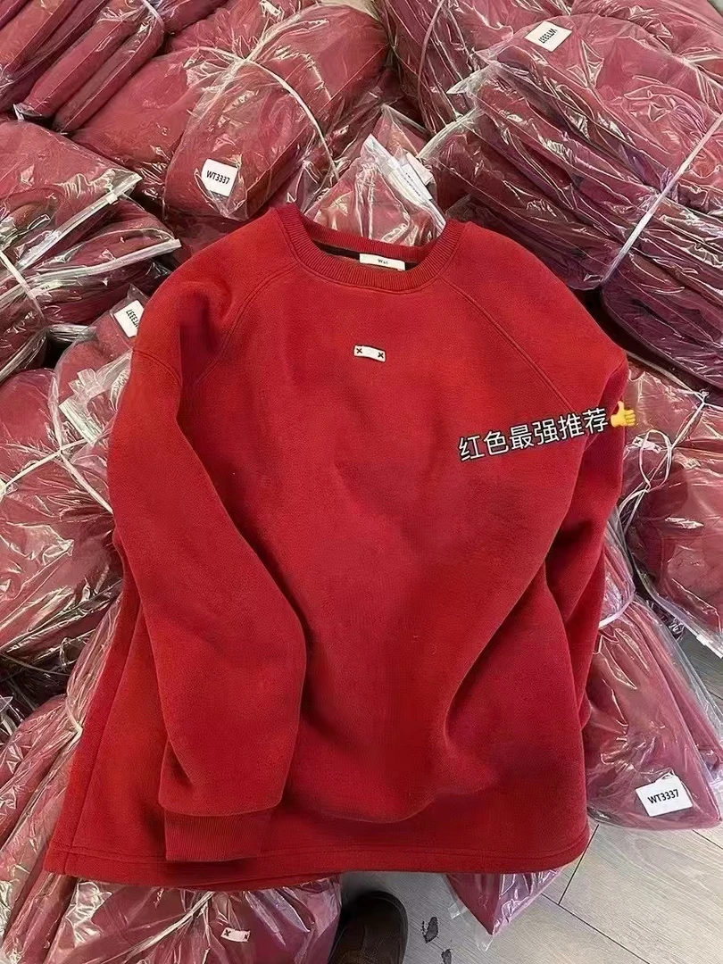 新年红加绒蕾丝边中长款秋冬季女加绒卫衣