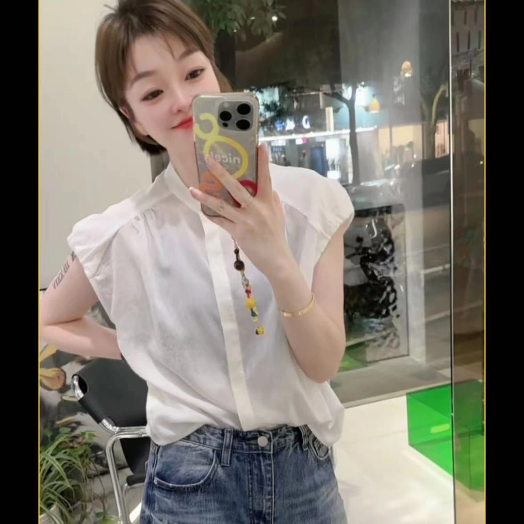 春苗女装    肩褶皱白衬衣     新款休闲时尚舒适百搭