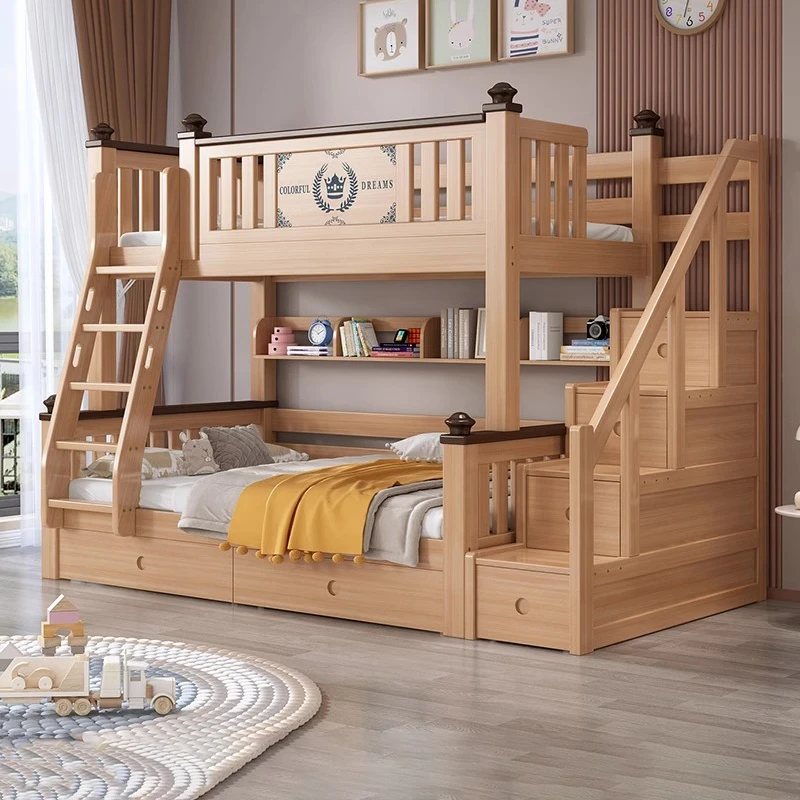 小户型全实木上下铺二层床鹅掌楸木儿童床高低床加厚可拆分子母床