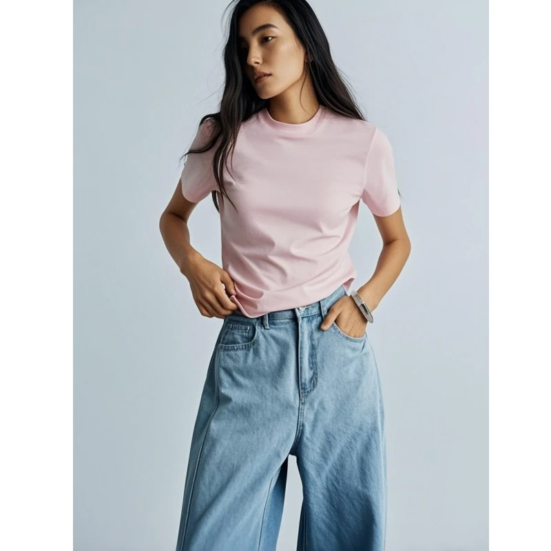 Ayuko｜柔糯面膜T超柔舒适无物长绒棉简约佰搭圆领弹力短袖T恤0728