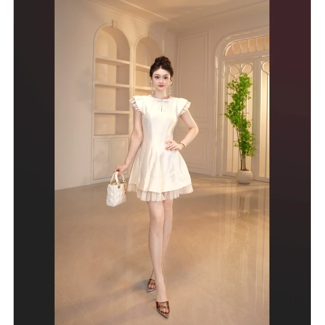 【显瘦定制】常规法式通勤风挂脖式连衣裙日常中式裙子11564