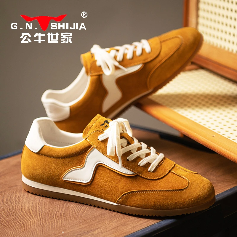 公牛世家春季新款平底百搭板鞋时尚单鞋轻便运动休闲鞋牛耶鞋