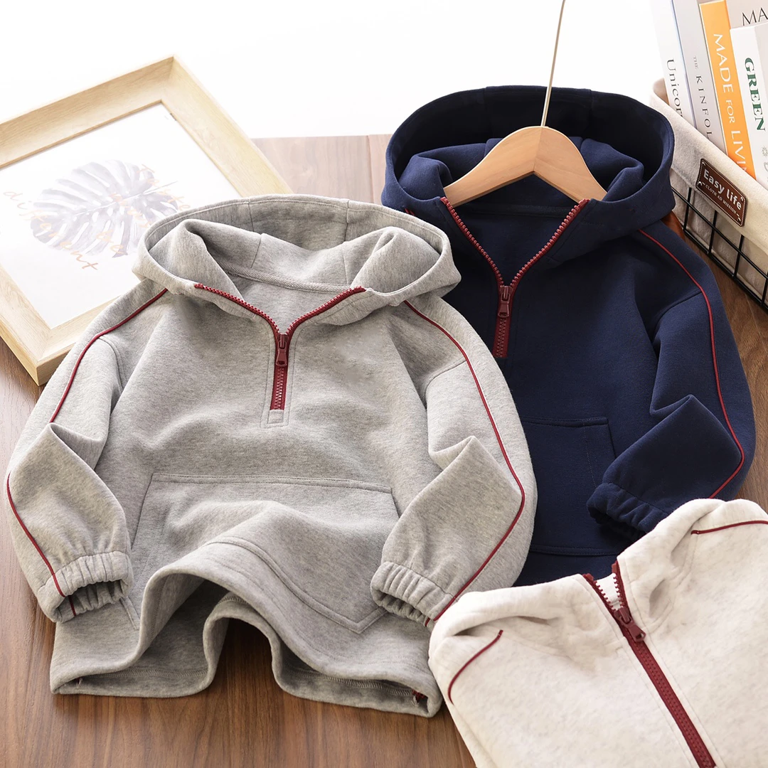 男童春季新款拼接口袋开领卫衣中大童儿童连帽上衣258CS1