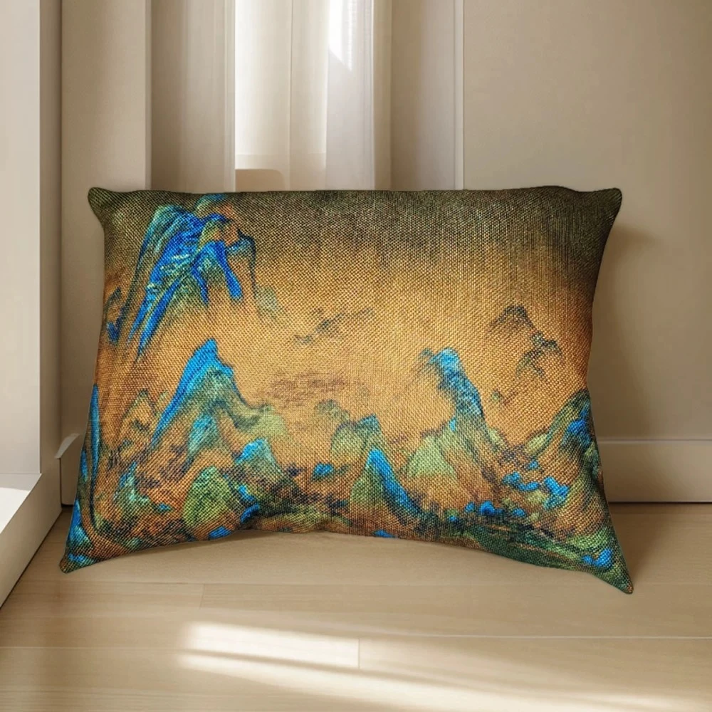 森活林（千里江山靠枕）崖柏粉新中式国风靠枕抱枕