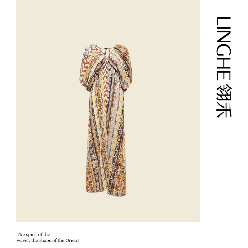 翎禾LINGHE-【沙丘月影】连衣裙时尚女士印花设计师