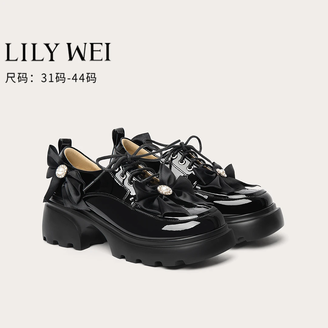 Lily Wei【半糖云朵】黑色漆皮英伦风百搭乐福鞋2025春小码313233