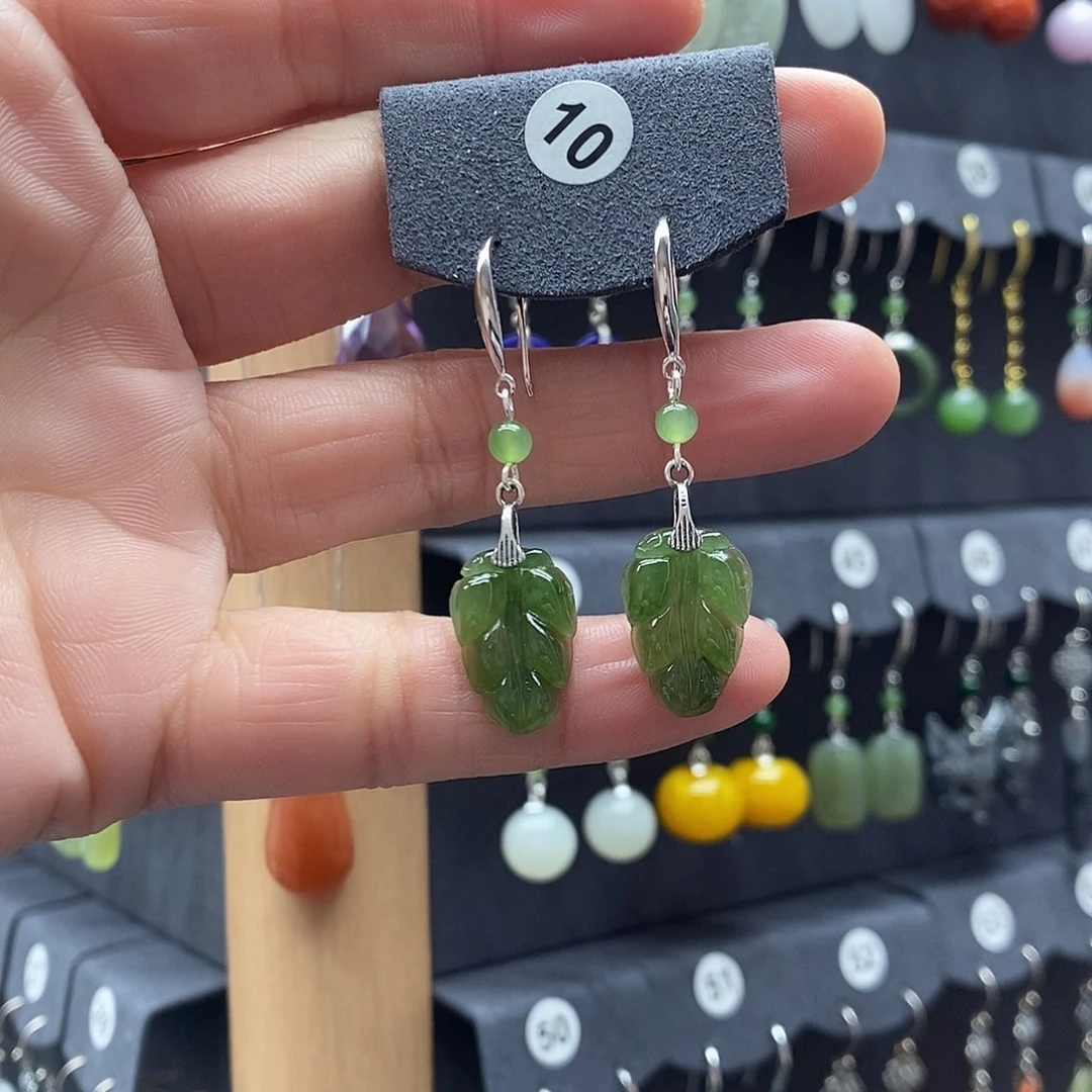 ****愿和田玉银S925镶嵌耳饰