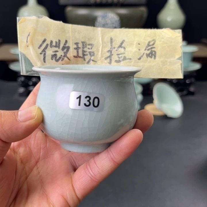 大***河瓷片仿古月白130号杯微瑕捡漏