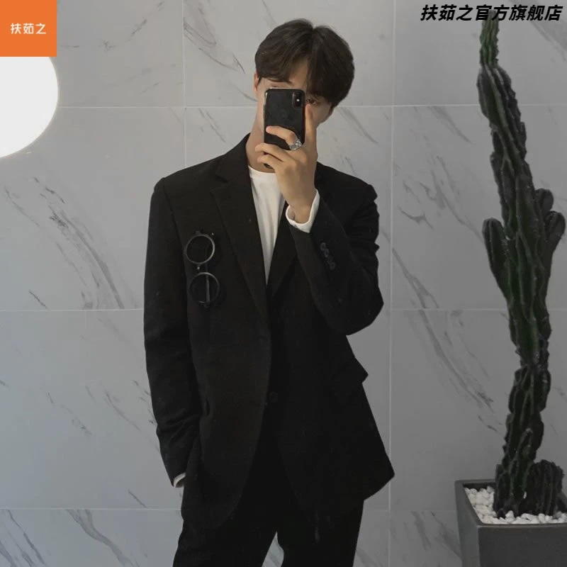 日系复古纯色设计感小西服外套男女情侣炸街宽松慵懒风休闲西装潮