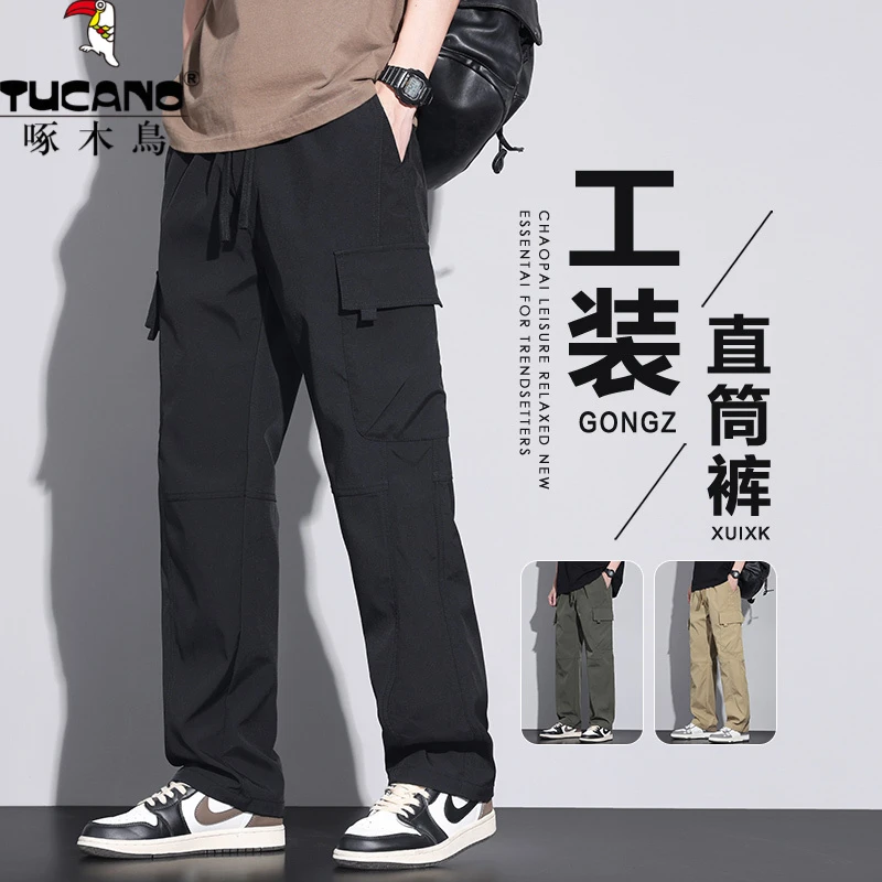 啄木鸟工装裤男裤子阔腿冰丝休闲裤男生直筒宽松夏季薄款2025新款