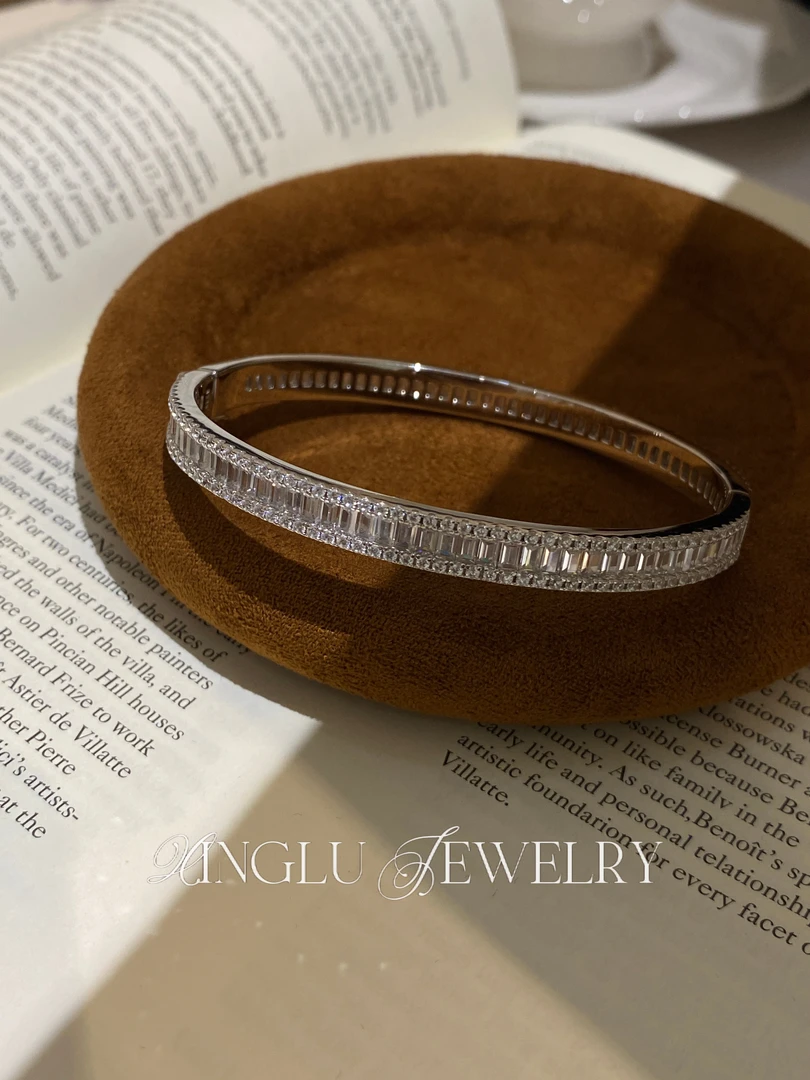 925银合成锆石手镯 【方形手镯】银色豪华镶嵌百搭简约手镯女