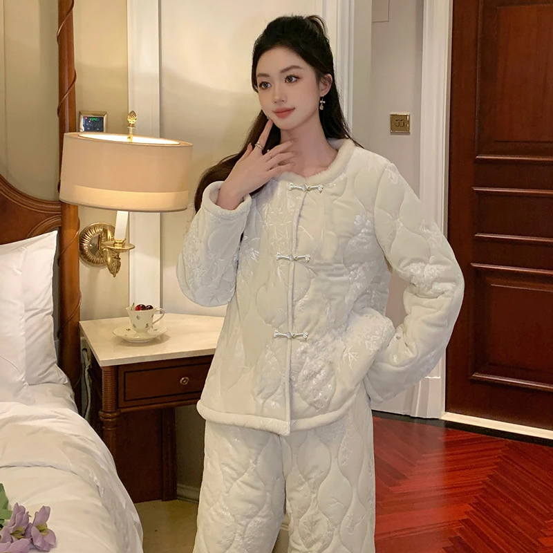 查理夫人【安若】加厚三层夹棉秋冬季2024新款睡衣女睡袍家居服短款