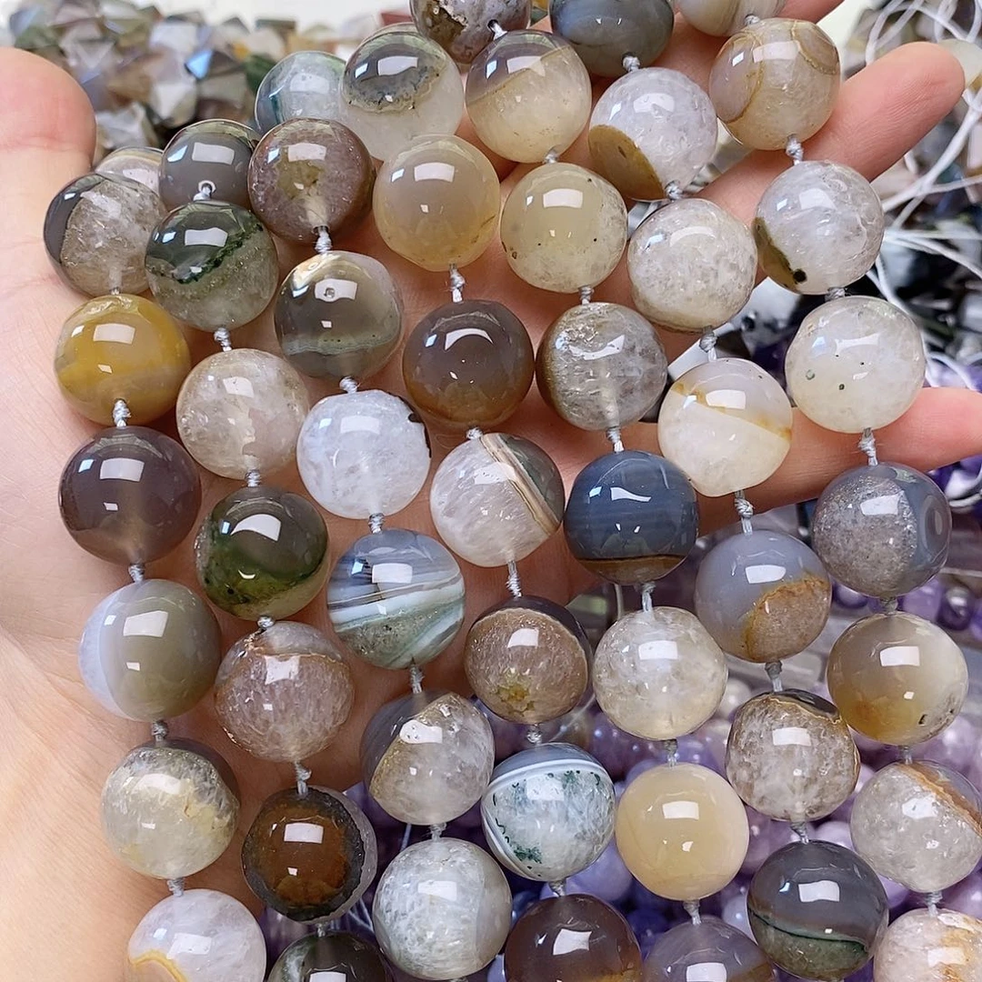 玛瑙/玉髓未镶嵌珠宝半成品卡十八玛瑙水晶共生一条