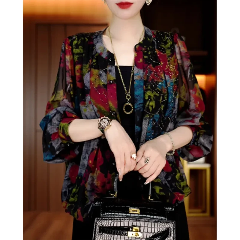 春夏衬衫开衫女时尚显瘦优雅洋气气质休闲印花百搭衬衫V25W198