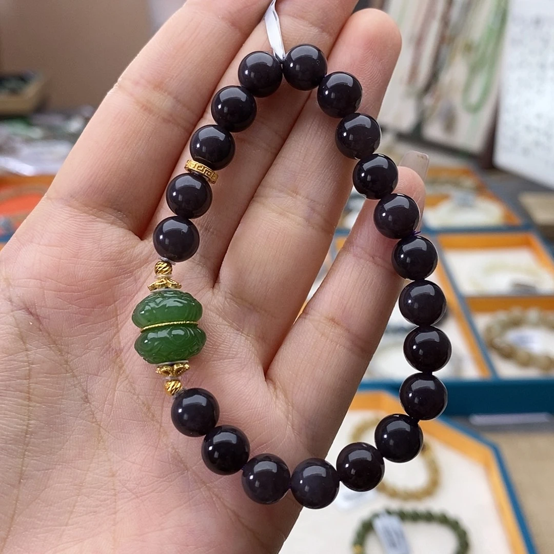 和田玉未镶嵌手链w50毕业帝王紫碧玉并蒂莲