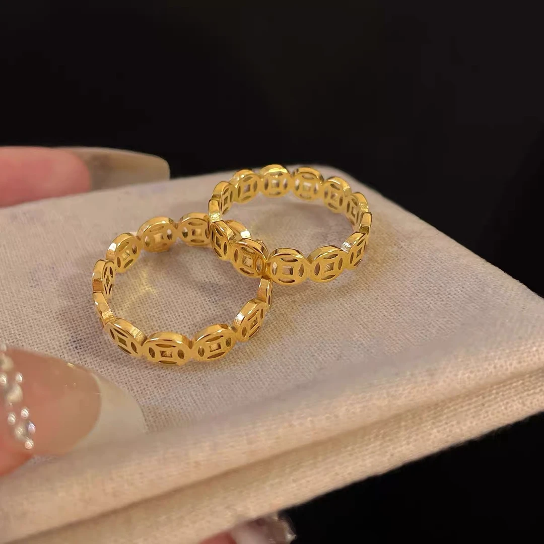 合金戒指 财源滚滚钱多多铜钱金币戒指女款时尚个性指环轻奢气质