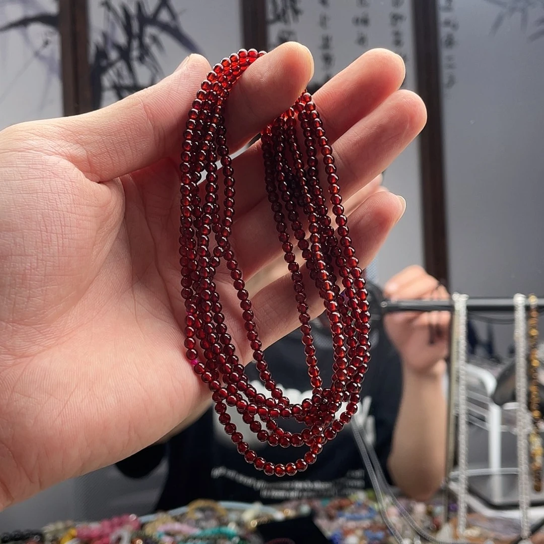 水晶手链未镶嵌石榴石三圈3.5