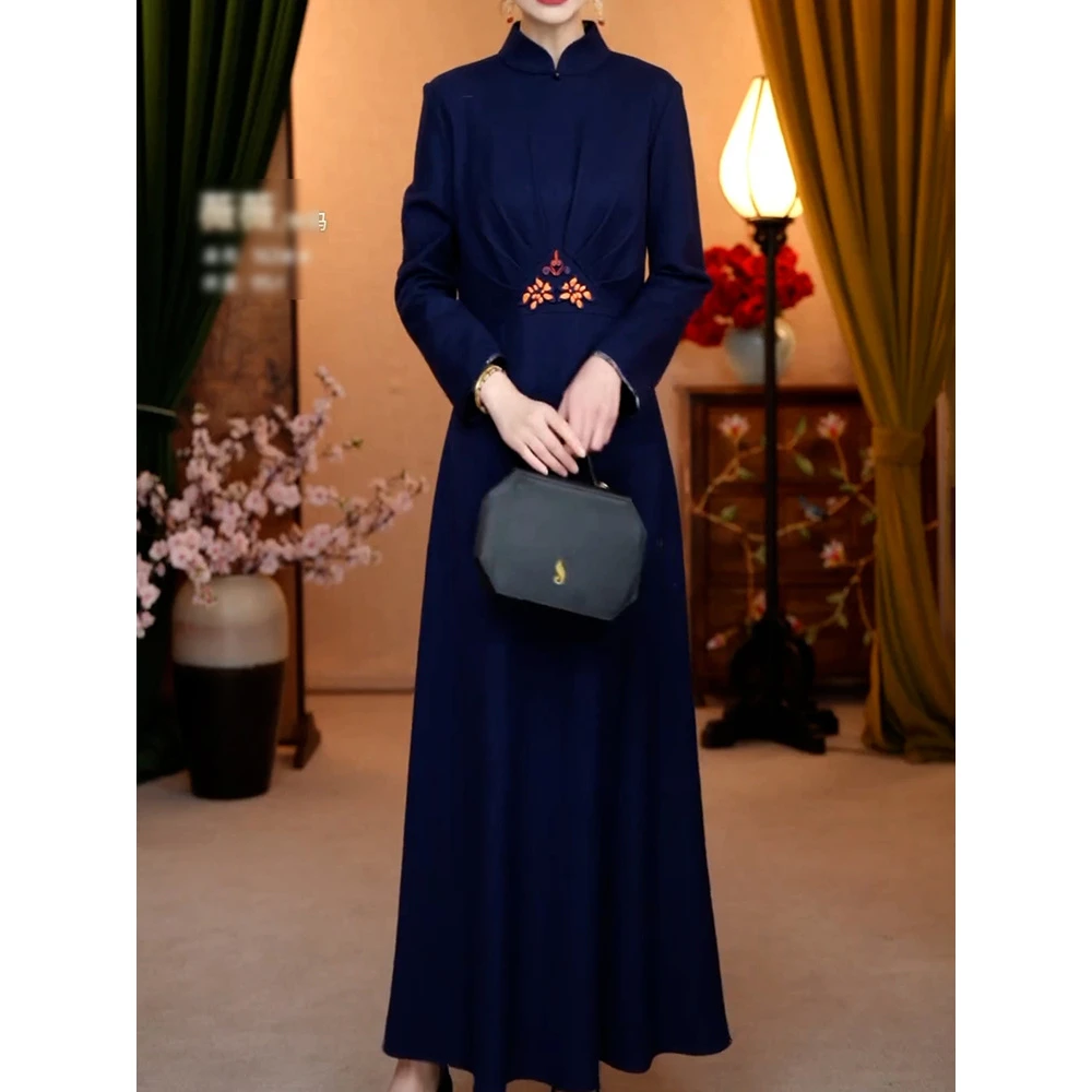 新中式国风高端印花连衣裙女2026春装新款气质优雅减龄显瘦A字裙