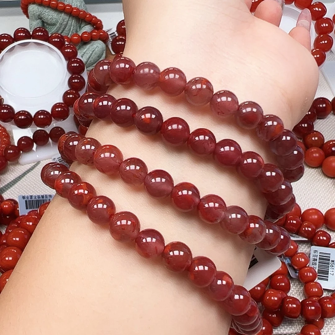 南红玛瑙未镶嵌手串捡漏 九口紫云赤焰佛珠卡7mm+