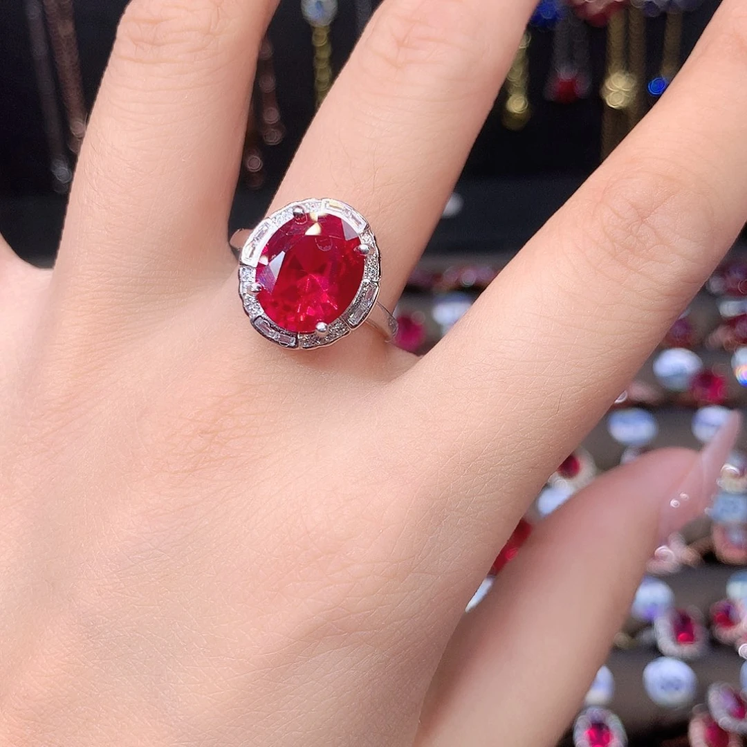 红宝石戒指银S925镶嵌白1012